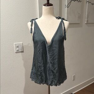 Silk 
Tie-Shoulder V-Neck Sleeveless Blouse - Slate Blue